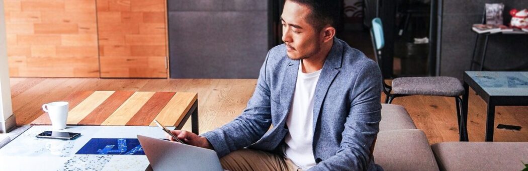 Businessman working on laptop