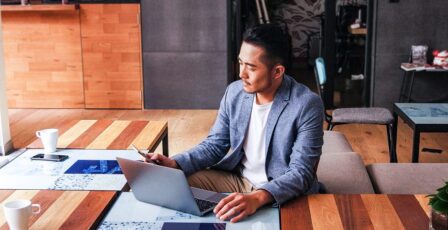 Businessman working on laptop