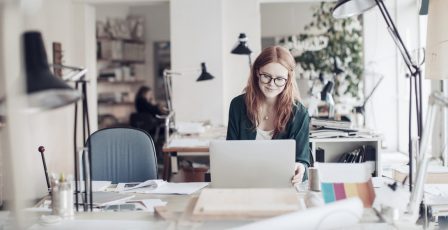 Close up of woman working on a project