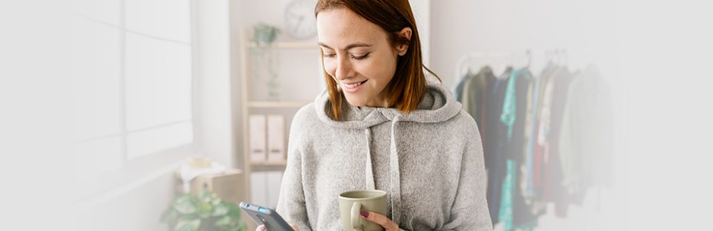 Woman browsing at bank accounts on an app