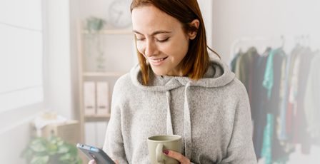 Woman browsing at bank accounts on an app