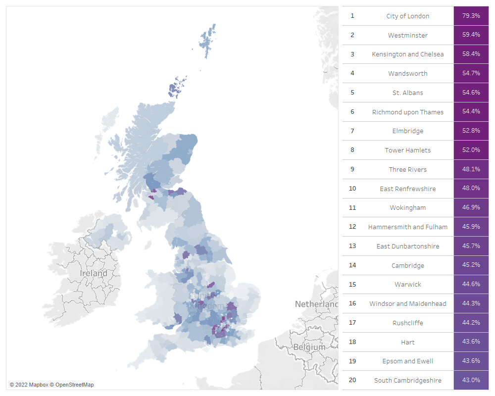 Map showing where the financially resilient live