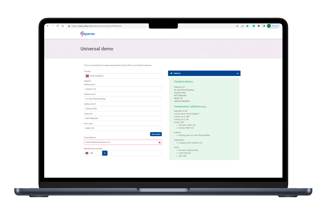 Address validation Universal demo