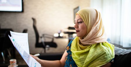 Woman reading paperwork