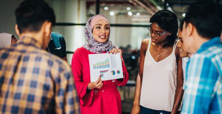 Start up team looking at data