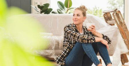 Woman decorating her living room