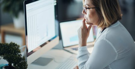 Woman working late in an office