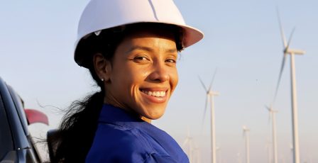 Sustainable energy engineer with wind turbines