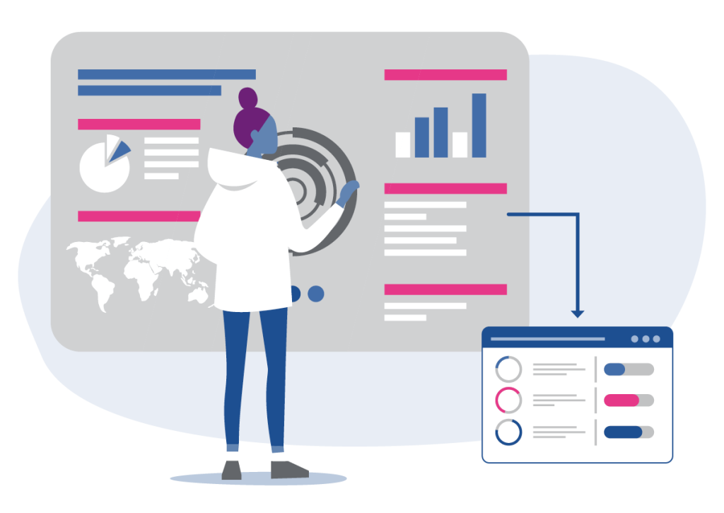 decorative image with person and graphs