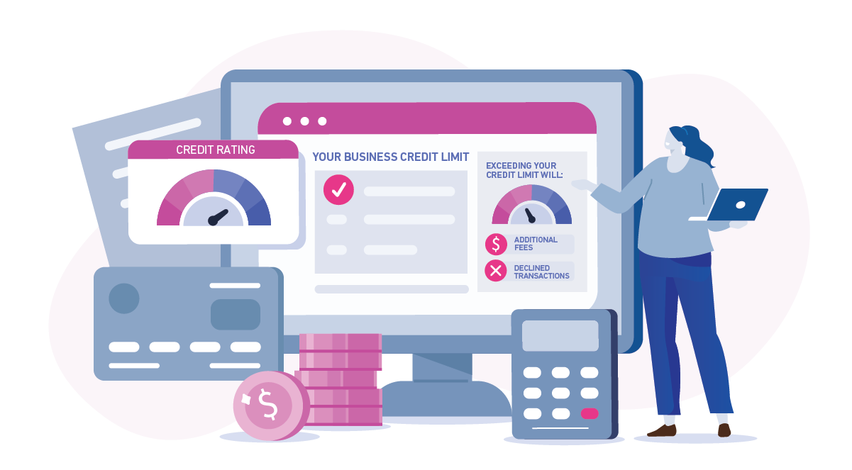 Illustration showing a person stood alongside their business credit limit