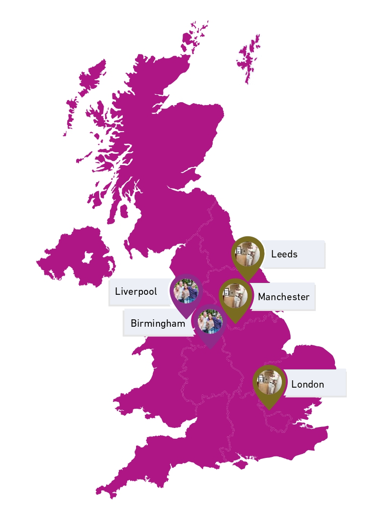 Infographic of UK map showing London relocation