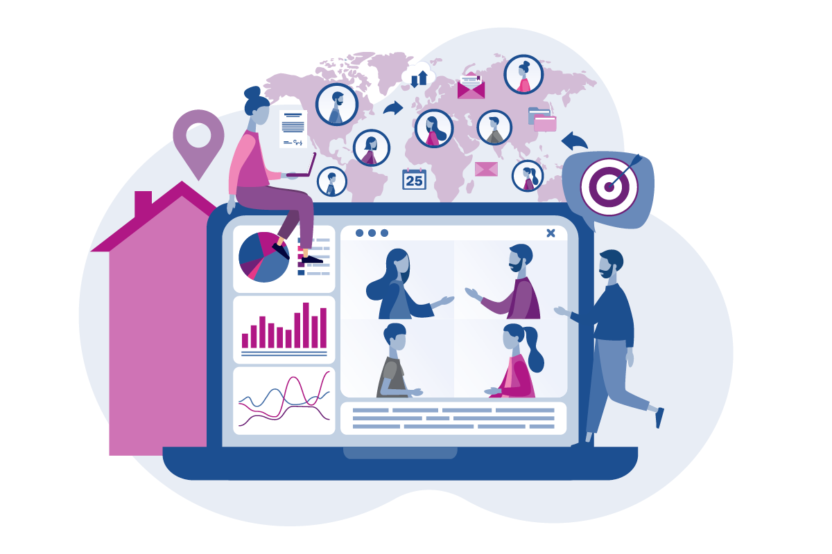 illustration of targeting, graphs, email - decorative piece