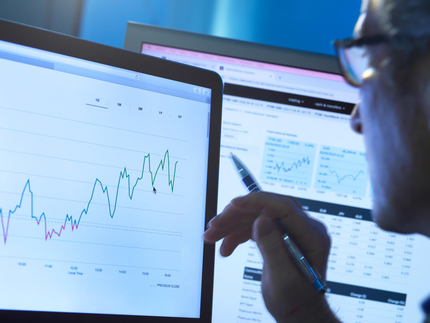 Man at work browsing data on growth