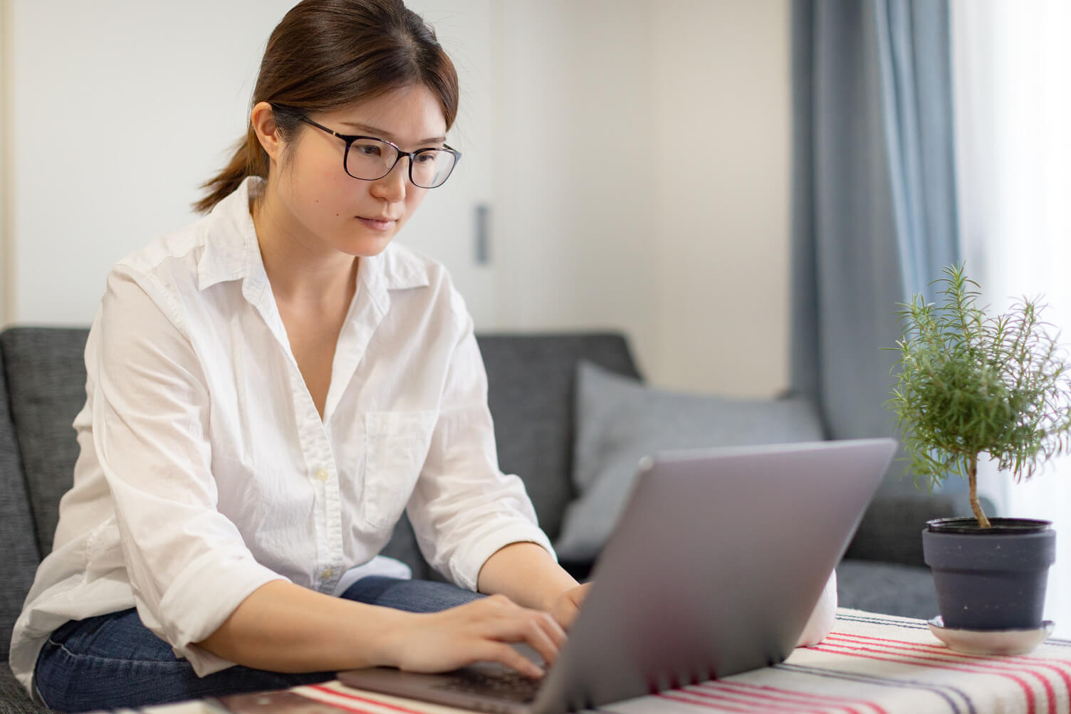 Woman working on laptop