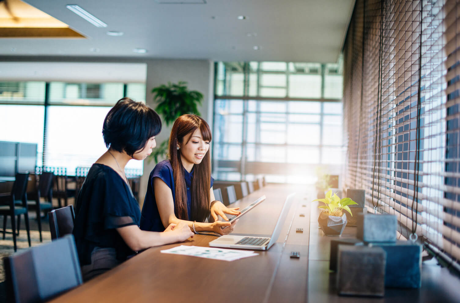 Two colleagues looking over an application