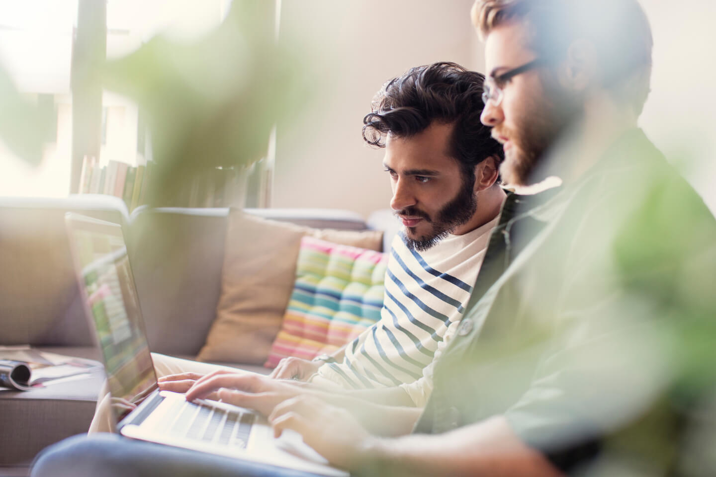 Two men purchasing online